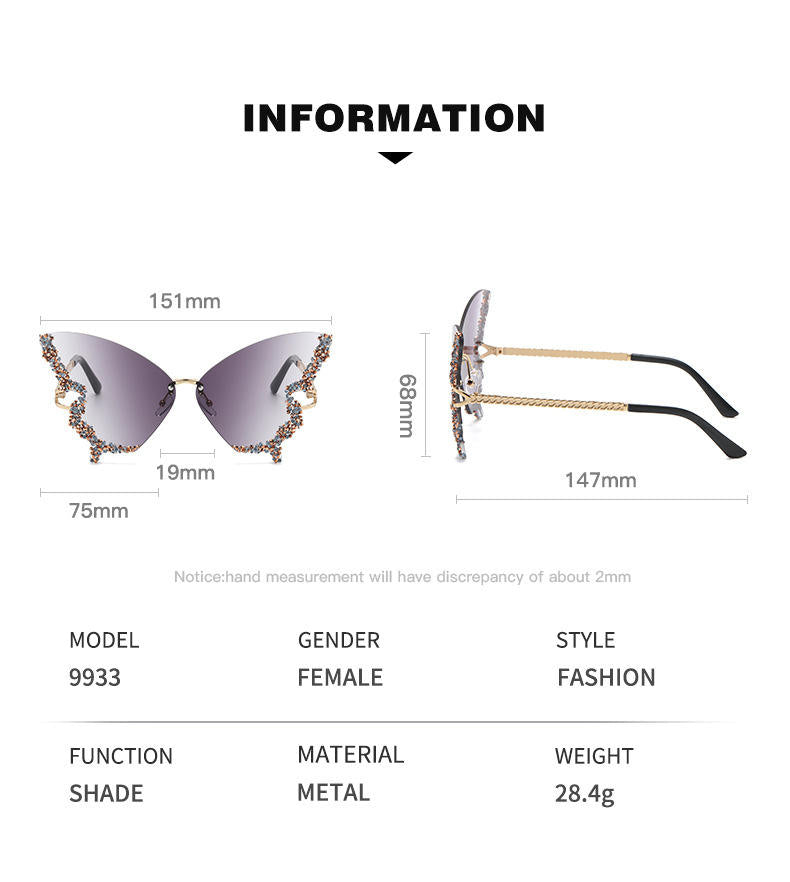 Luxury Butterfly Sunglasses with Rhinestone Detailing - Bold and Elegant (No prescription)