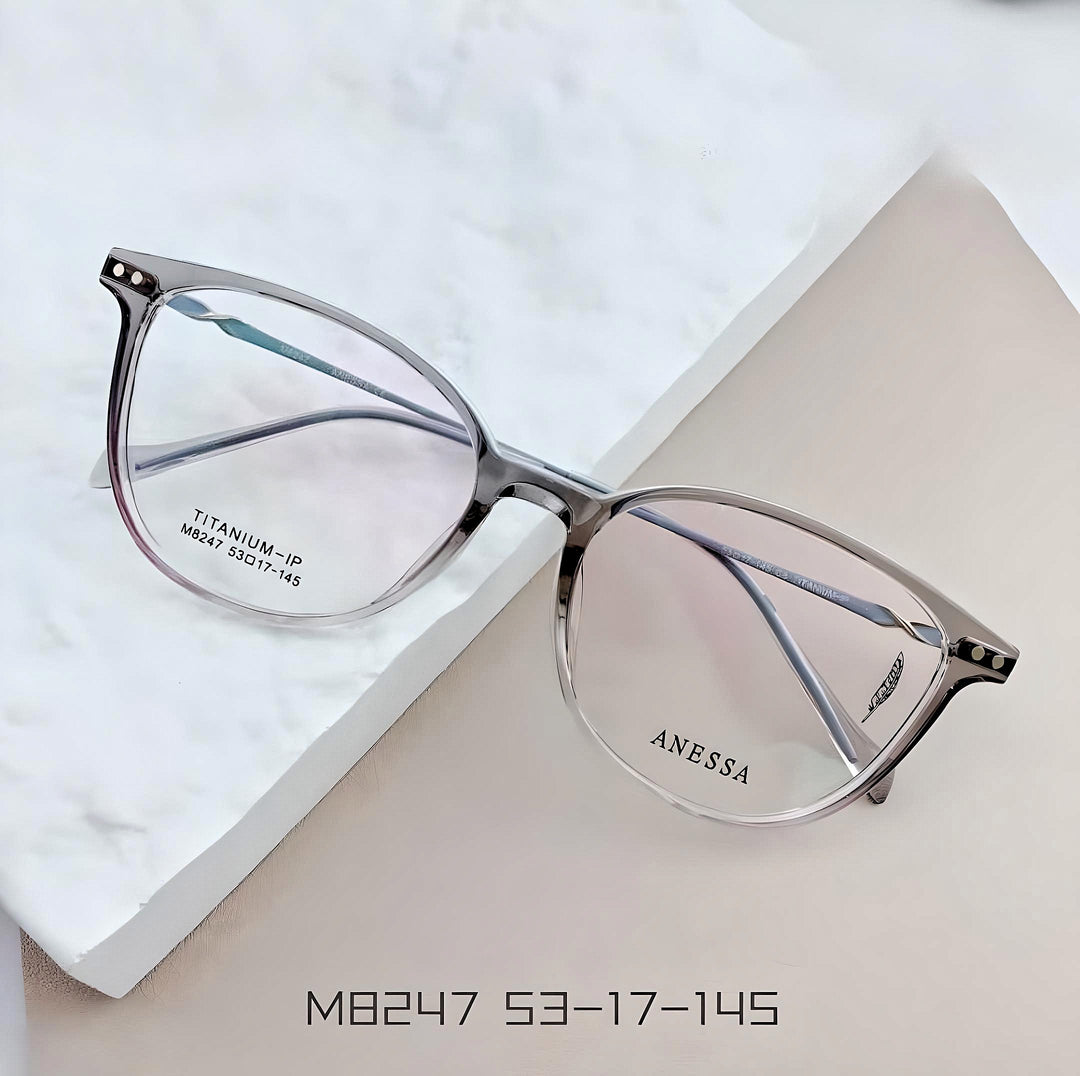 Anessa M8247 Stylish Lightweight Titanium Glasses - Classic Cat-Eye Design