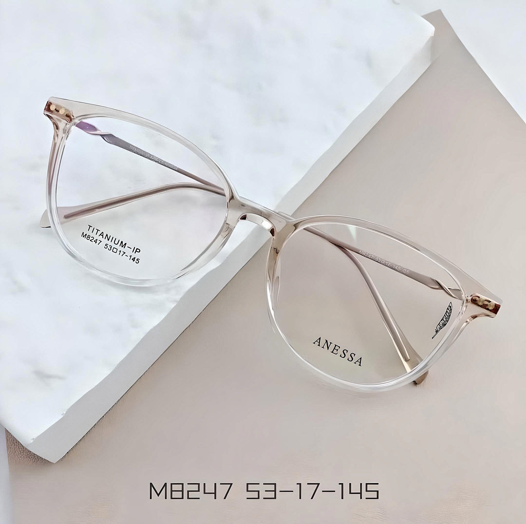 Anessa M8247 Stylish Lightweight Titanium Glasses - Classic Cat-Eye Design